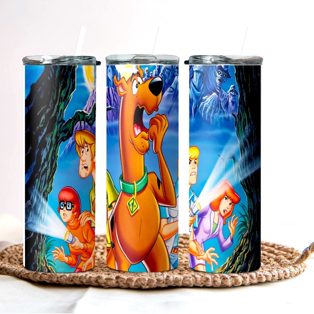 Scooby doo inspired 20 oz. stainless steel tumbler with lid and straw